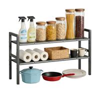 YIHHOW Expandable Under Sink Storage, 52cm-92cm Expandable Length, 2 Tier Multifunctional Storage Rack with 10 Removable Plates, Kitchen Organiser Cupboard Shelf Shoe Rack Plant Stand