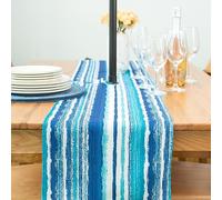 YiHomer Indoor Outdoor Tabletop for Spring Summer Decorations, Picnics and Dinner Parties - Stain and Water Resistant, Crayon Art (Ocean), Zipper Table Runner, 14 x 108 with Umbrella Hole