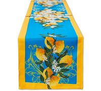 YiHomer Provence Blue Lemon Mediterranean Tile Tabletop for Spring Summer Decorations, Picnics and Dinner Parties - Indoor Outdoor, Stain and Water Resistant, Table Runner, 14 x 108
