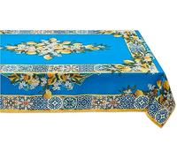 YiHomer Provence Blue Lemon Mediterranean Tile Tabletop for Spring Summer Decorations, Picnics and Dinner Parties - Indoor Outdoor, Stain and Water Resistant, Tablecloth, 60 x 120 Rectangle