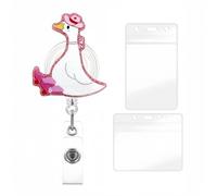 YIHONGYAN Badge Reel ID Badge Holder Retractable Badge Clips Swivel Clip Funny Badge Reels Pink Bow Goose Sitting Floor Glitter Design for Women Nurse Doctor Teacher Office Gifts Plastic Card Kit 1Pcs