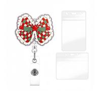 YIHONGYAN Christmas Badge Reel ID Badge Holder Retractable Badge Clips Swivel Clip Red Green Bow Colored Light Design Badge Holder for Unisex Doctor Nurse Teacher Office Gifts Plastic Card Holder 1Pcs