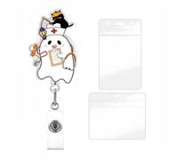 YIHONGYAN Halloween Badge Reel ID Badge Holder Retractable Badge Clips Swivel Clip Cute Badge Holder Nurse Boo with Cat on His Head Design for Women Doctor Teacher Office Gifts Plastic Card Kit 1Pcs