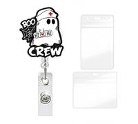 YIHONGYAN Halloween Badge Reel ID Badge Holder Retractable Badge Clips Swivel Clip Fun Badge Reels Nurse Ghost Boo Holding Band-Aid Design for Women Doctor Teacher Office Gifts Plastic Card Kit 1 Pcs