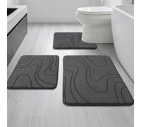 YIHOUSE Bathroom Rugs Sets 3 Piece - Thick Memory Foam Bath Mat, Dark Grey