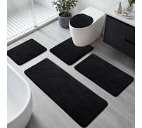 YIHOUSE Bathroom Rugs Sets 5 Piece - Thick Memory Foam Bath Mat, Black