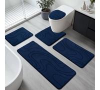 YIHOUSE Bathroom Rugs Sets 5 Piece - Thick Memory Foam Bath Mat, Dark Blue