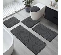 YIHOUSE Bathroom Rugs Sets 5 Piece - Thick Memory Foam Bath Mat, Dark Grey