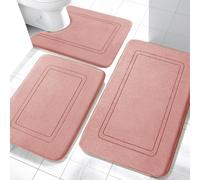 YIHOUSE Memory Foam Bath Mat Set, Bathroom Rugs Sets 3 Pieces, Non Slip Bath Mats for Bathroom, Super Soft and Water Absorbent Bath Rug Set, Machine Washable U Shape Toilet Rug,Pink