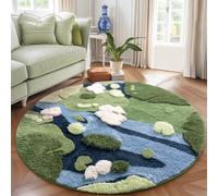 YIHOUSE Modern Round Area Rug, Grass Green Moss Aesthetic Rug for Bedroom Non-Slip Throw Shag Fluffy Carpet Washable Circle Rug for Nursery Room Girls Living Room Playroom Home Dorm Decor(4x4Ft)
