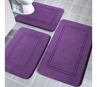 YIHOUSE Purple Memory Foam Bath Mat Set, 3 Pieces: Large 32' x 20', Long 24' x 17', U-Shaped Counter 24' x 20', Non-Slip, Machine Washable, Bathroom Rugs
