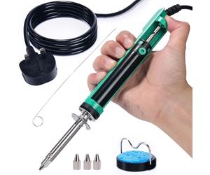 YIHUA 929D-V Electric Vacuum Desoldering Iron Soldering iron Kit Solder Sucker Desoldering Pump with Shorter Charging Handle and Desoldering Nozzles 1mm 1.2mm 2mm for Through-Hole Desoldering(UK PLUG)