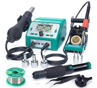 YIHUA 938BD-I EVO Hot Air Gun Rework Station Kit with 110W Soldering Iron | 110W quick-heating soldering station with an LCD screen displaying real-time parameters for easy reference.(UK Plug)