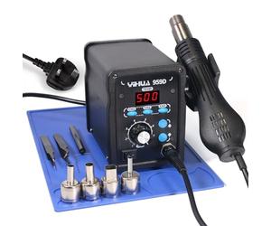 YIHUA 959D Hot Air Rework Station for SMD Soldering 3 Memory Channels with 4 Hot Air Nozzles, Soldering Work Mat, ESD Safe Tweezers(UK Plug)