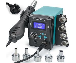 YIHUA 959D-II Hot Air Rework Station for SMD Soldering and desoldering w LCD Screen, 5 Quick-Change Nozzles, Nozzle Rack, Auto Start/Stop, Adjustable Temperature, Air Volume