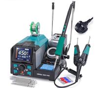 YIHUA 982D-I PRO 2 in 1 Precision Microsoldering Iron Hot Tweezers Soldering Station with 10 Tip Cartridges, Individual Operating Interfaces, Dual Holder, Auto Temp Calibration, 4 Pre-Set Channels