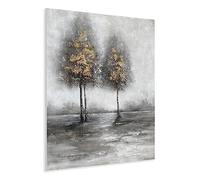 Yihui Arts Tree Couples Canvas Wall Art - Large Vertical Painting Picture with Gold Foil, Perfect for Family, Office, Bathroom or Nature Decor in Grey, White and Gold