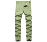YIHUILONG Men's Plaid Pants, Skinny Chinos Mens Dress Pants Slim Fit Flat-Front Stretch Fashion Business Casual Pants, Green, 42