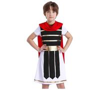 Yihuimin Boys Sparta Warrior Costume Roman Gladiator Short Sleeve Tunic with Cape for Kids Party Black 13-14 Years