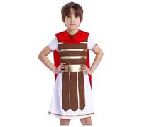 Yihuimin Boys Sparta Warrior Costume Roman Gladiator Short Sleeve Tunic with Cape for Kids Party Brown 9-10 Years