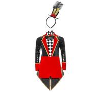 Yihuimin Deluxe Ringmaster Costume Long Sleeve Sequined Leotard and Tailskirts Set for Girls Black 11-12 Years