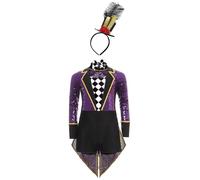 Yihuimin Deluxe Ringmaster Costume Long Sleeve Sequined Leotard and Tailskirts Set for Girls Purple 9-10 Years