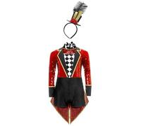 Yihuimin Deluxe Ringmaster Costume Long Sleeve Sequined Leotard and Tailskirts Set for Girls Red 9-10 Years