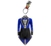 Yihuimin Deluxe Ringmaster Costume Long Sleeve Sequined Leotard and Tailskirts Set for Girls Royal Blue 11-12 Years
