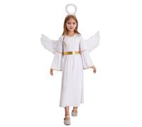 Yihuimin Girls Angle Costume Heaven God Bell Long Sleeve Maxi Gown Dress with Wing Headband White 5-6 Years