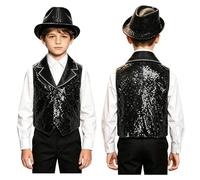 Yihuimin Girls Sequin Vest Hat Set for Dance Party Young Performer Clothing Asymmetrical Hem Garment Black 7-8 Years