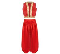 Yihuimin Kids Arabian Prince Costume Boys Waistcoat Top with Harem Dance Pants for Cosplay Party Red 9-10 Years