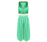 Yihuimin Kids Boys Arabian Prince Street Rats Costume Silky Waistcoat Top with Harem Dance Pants Green 13-14 Years