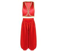 Yihuimin Kids Boys Arabian Prince Street Rats Costume Silky Waistcoat Top with Harem Dance Pants Red 11-12 Years