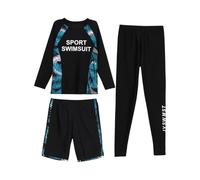 Yihuimin Kids Boys UPF 50+ 3 Pcs Athletic Swimsuits Long Sleeve Swim Shirts Trunks Leggings Sets 3-Piece 7-8 Years
