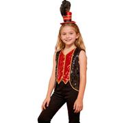 Yihuimin Kids Circus Ringmaster Set Magician Drum Band Costumes Sequins Vest Hat Feather Decorated Headband Black Red A 7-8 Years