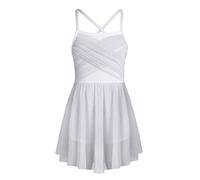 Yihuimin Kids Girls Glitter Spaghetti Straps Ballet Dance Dress Gymnastics Leotard Ballerina Dancewear White 13-14 Years