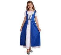 Yihuimin Kids Girls Medieval Tudor Princess Gown Short Sleeve Lace Up Maxi Dress Blue 9-10 Years