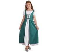 Yihuimin Kids Girls Medieval Tudor Princess Gown Short Sleeve Lace Up Maxi Dress Green 11-12 Years