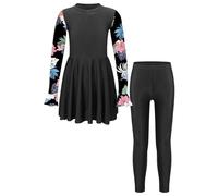 Yihuimin Kids Girls Modest 2 Pcs Swimsuits Long Sleeve Swimdress Top with Swim Leggings Beach Tankini Deep 15-16 Years