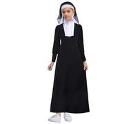 Yihuimin Kids Girls Nun Sister Pcs Outfit Black Long Sleeve Maxi Gown Dress With Headwear For Party Black 7-8 Years