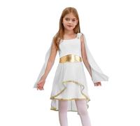 Yihuimin Kids Girls Roman Hero Queen Cape Shoulder Short Tutu Dress Greek Fairytale Dancewear White 11-12 Years