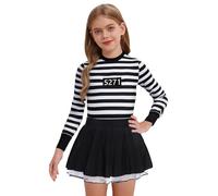 Yihuimin Little Big Girls 5271 Prisoner Costume Dress Cutout Back Leotard and Tutu Skirts Sets Black 15-16 Years
