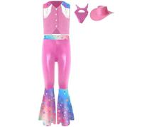 Yihuimin Little Big Girls Western Cowgirl Costume Patchwork Vest Pants Scarf Hat Set Pink 9-10 Years