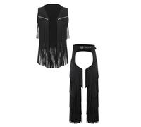 Yihuimin Mens 2 Pcs Cowboy Costume Set Western Halloween Cosplay Outfits Vest With Tiered Cutout Chaps Black L
