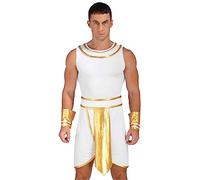 Yihuimin Mens Ancient Egyptian Pharaoh Costume Gold King Robe Gown with Cuff for Halloween Roleplaying White S