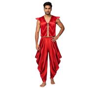 Yihuimin Mens Arab Prince Costume Satin Tank Top and Harem Pants Red XL