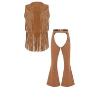 Yihuimin Mens Faux Suede Western Cowboy Halloween Costumes Set Hippies Rave Outfits For Disco Dance Brown L