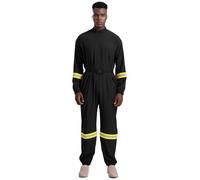Yihuimin Mens Fireman Costume Long Sleeve Jumpsuit Halloween Firefighter Cosplay Romper With Belt Black XL