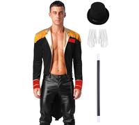 Yihuimin Mens Velvet Jacket Ringmaster Costume Showman Ringleader Lion Tamer Tailcoat Halloween Uniform Set Black L