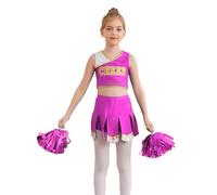 Yihuimin School Festival Cheer Leader Costume 3 Pcs Shell Top with Pleated Skirts Pompom for Big Girls Hot Pink 15-16 Years